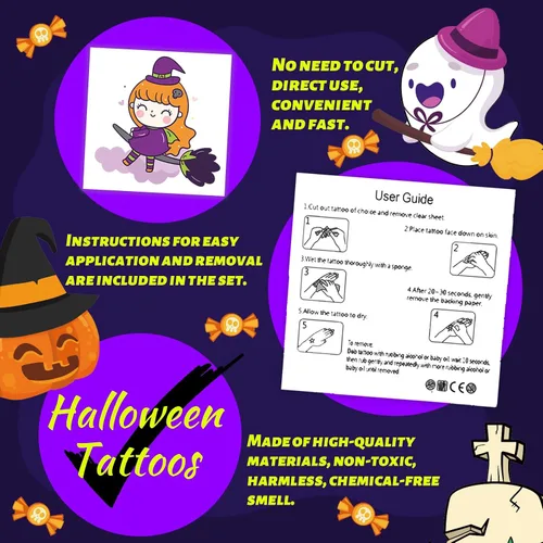 Vista 7 de winthrop 240 tatuajes temporales luminosos a granel de Halloween para niños, que brillan en la oscuridad, impermeables, de seguridad, envueltos