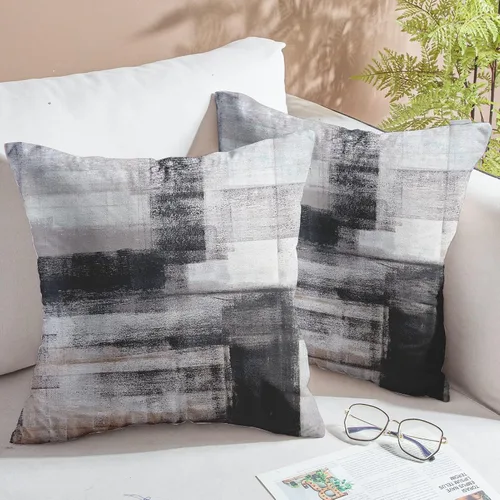 Vista 12 de Almohadas de terciopelo decorativas abstractas de color azul y gris, fundas Negro y azul