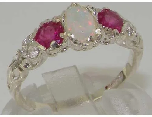 Vista 5 de Anillo de plata de ley 925 auténtico ópalo y rubí para mujer