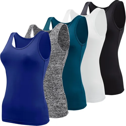 Vista 12 de BQTQ 5 piezas de camisetas sin mangas para mujer, camisetas sin mangas Negro