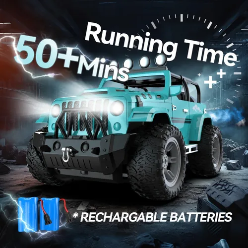 Vista 5 de DEERC Coche de Control Remoto con Neblina y Música, Camión de Control Remoto 1:16 para Niños, Juguete de Coche RC de 2.4Ghz con 2 Baterías, Regalo