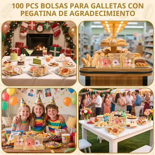 Vista 8 de SUREHOME Bolsas de Galletas Pequeñas de Papel Marrón con Ventana 100 Piezas Adhesivos de Agradecimiento 5.7 x 6.5 Pulgadas Bolsas de Panadería