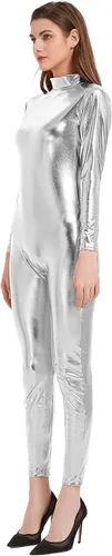 Vista 8 de Speerise - Unitardo, catsuit de manga larga para mujer, color metálico brillante