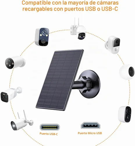 Vista 2 de Zivif Panel solar de 2 W para cámaras de seguridad con puerto USB y USB-C