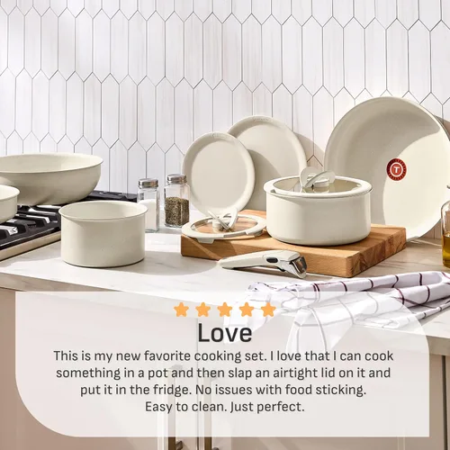 Vista 5 de T-fal Ingenio Essentials - Juego de utensilios de cocina con mango desmontable/extraíble de 11 piezas, granito titanio antiadherente, apto para Beige