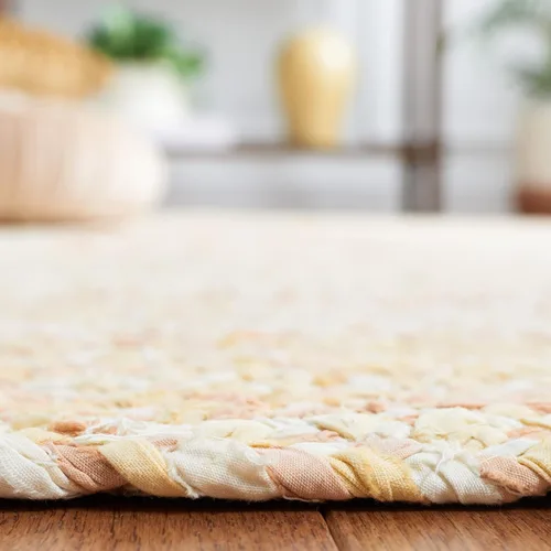 Vista 4 de SAFAVIEH Alfombra trenzada de la colección – Alfombra redonda de 3 pies, color beige con detalles rosados, algodón hecho a mano, estilo cabaña