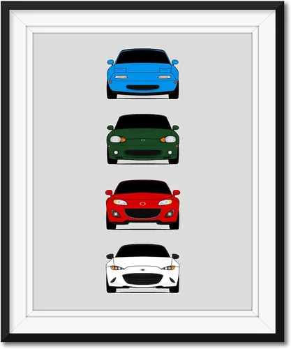 Vista 7 de Custom Car Posters Póster hecho a mano compatible con Mazda Miata (perfil lateral), decoración de la NA, NB, NC, ND, Miata Generations History