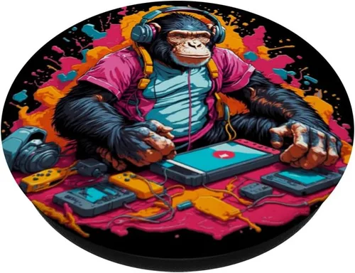 Vista 2 de Retro Gaming Chimp: Chimpancé Gamer Chimpancé Chimpancé Controlador de juegos PopSockets intercambiables PopGrip