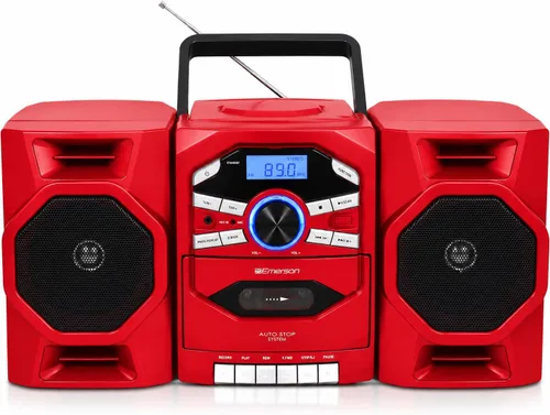 Vista 12 de Emerson Reproductor de CD portátil Boombox con reproductor de cassette, grabadora de cinta, radio AM/FM, entrada AUX, altavoces desmontables