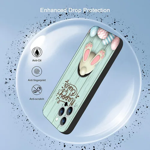 Vista 4 de Funda compatible con iPhone 14 Pro Max, diseño de conejo de Pascua, suela rosa, protección contra caídas, delgada, a prueba de golpes, funda de TPU