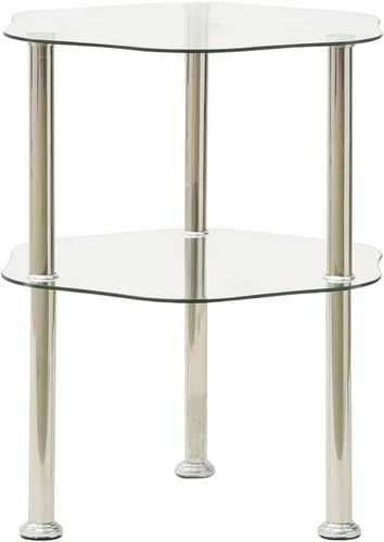 Vista 8 de Mesa auxiliar de 2 niveles, mesa auxiliar única, mesa de sofá, mesa de café, con diseño de forma hexagonal, para espacio pequeño, sala de estar Gris