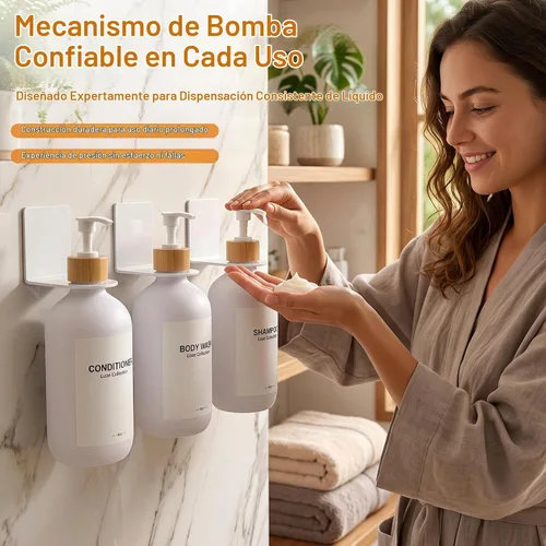 Vista 3 de Set dispensador de champú y acondicionador blanco, paquete de 3
