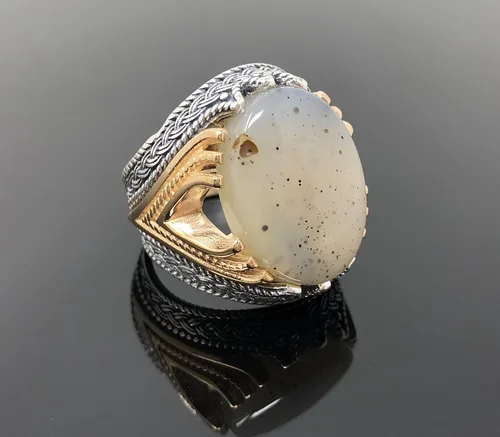 Vista 6 de KAR Rare Find 925K Anillo de plata esterlina Yemeni Agate Aqeeq para hombre P5C
