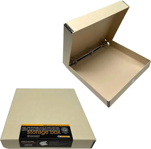 Vista 9 de Lineco, Archival Tan - Caja de álbum de 3 anillas, 12.75 x 11.5 x 2 pulgadas Acid-Free Photo Box Binder, Unique Design to Store, Preserve