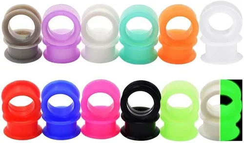 Vista 5 de 1 par (2 piezas) Túneles de ojo de silicona negra con doble llamarada, finos y suaves, flexibles 1036