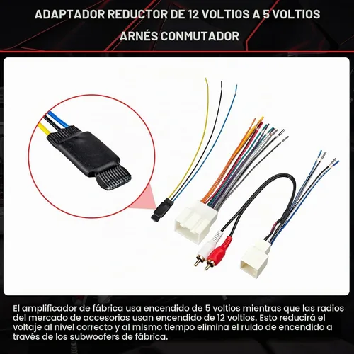 Vista 2 de RED WOLF Arnés de cableado de radio RCA Plug con kit de convertidor reductor reductor de 12 V a 5 V para Ford Mustang Explorer 2000-2004, Lincoln