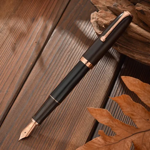 Vista 6 de HONG DIAN Pluma estilográfica A10, punta suave extra fina, madera de ébano negro con diseño de tapa magnética y juego de caja de metal