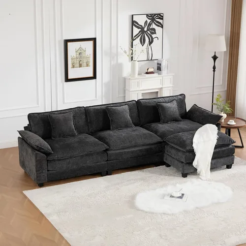 Vista 241 de Sofá seccional modular verde de 111.5", sofás seccionales grandes de 3 plazas para sala de estar, sofá nube oversized de tela chenille con otomana