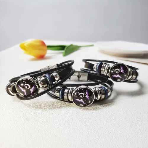 Vista 5 de YANCHUN - Collar y pulsera de cuero modernos con 12 constelaciones del zodiaco, astrología, galaxia y luna creciente para hombre y mujer, juego de 2