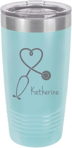Vista 14 de Estetoscopio Enfermera Personalizable Añade Tu Texto Personalizado Vaso Aislado 20 Oz Taza De Café De Viaje Personalizable (Negro)