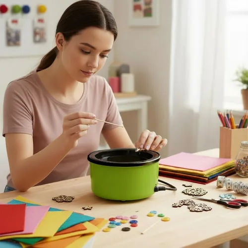 Vista 5 de Olla eléctrica de pegamento para manualidades con pellets de 1 libra, temperatura ajustable de 225-400 °F, olla caliente de 5.4 fl oz, diámetro