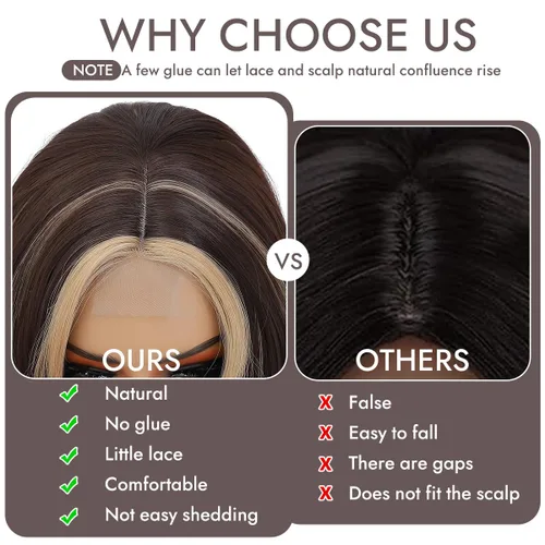 Vista 5 de Peluca de cabello sintético ondulado con encaje frontal, peluca marrón con reflejos rubios, pelucas largas onduladas de 28 pulgadas para mujeres