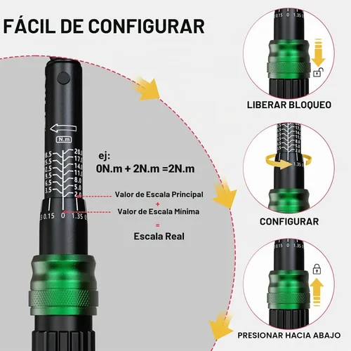 Vista 5 de Juego de llaves dinamométricas compactas para bicicleta de 1/4", 2