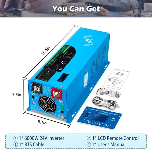 Vista 6 de SUNGOLDPOWER - Cargador inversor de 6000 W, entrada de 24 V CC y 240 VCA, salida de CA de 120 V/240 V de fase dividida, baja frecuencia, pico