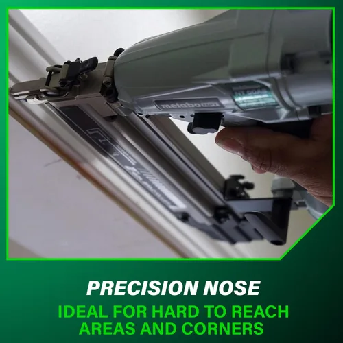 Vista 7 de Metabo HPT Clavadora Pro Brad, clavadora neumática de acabado profesional preferida por profesionales para trabajos de molduras, construcción