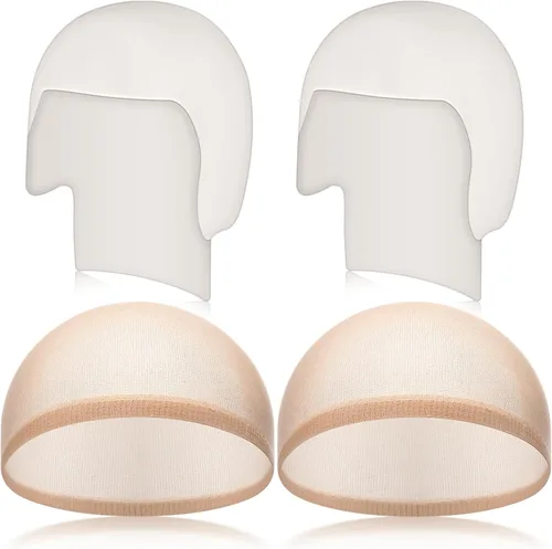 Vista 8 de WILLBOND 4 piezas de gorras calvas de Halloween para maquillaje de látex calvo, gorra para cabeza, peluca, sombrero, accesorios de disfraz