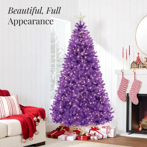 Vista 47 de Best Choice Products Árbol de Navidad azul bebé preiluminado de 6 pies, decoración navideña artificial completa con 947 puntas de rama, 250 luces