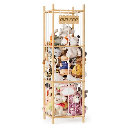 Vista 9 de SpaceAid Organizador de Almacenamiento de Animales de Peluche, Soporte de Almacenamiento de Juguetes de Peluche del Zoológico de Animales de Madera
