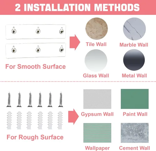 Vista 4 de Estantes acrílicos para baño, paquete de 2 estantes flotantes transparentes para ducha con ganchos transparentes montados en la pared, sin