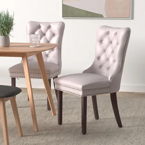 Vista 2 de Juego de 2 sillas de comedor de terciopelo beige, modernas sillas de cocina tapizadas
