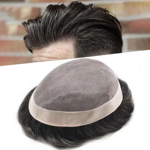 Vista 71 de Mens Toupee Hair Piece Real Human Hair Fine Mono Toupee para hombres Sistema de reemplazo de cabello para hombre Postizo Protesis Capilar Para