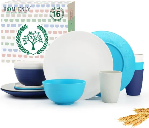 Vista 26 de Homienly Juegos de Vajilla Premium de Paja de Trigo, Platos y Tazones Ligeros e Irrompibles, Tazas, Servicio para 4, Apto para Lavavajillas