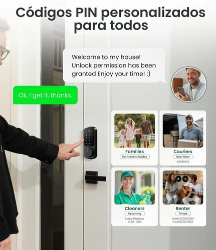 Vista 5 de DESLOC Cerradura de puerta inteligente de huella dactilar B200, cerrojo de Negro