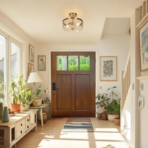 Vista 3 de classy leaves Lámpara de techo semiempotrada, moderna lámpara de techo dorada con vidrio sembrado de tambor, 2 luces de techo para dormitorio