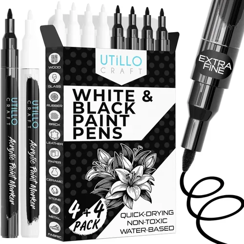 Vista 6 de Utillo Craft Bolígrafo de pintura negra (paquete de 3) marcadores de pintura negra mediana para metal, tela, madera, vidrio, papel, plástico, roca