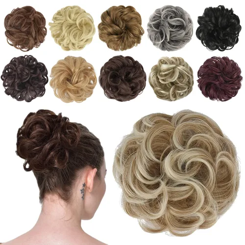 Vista 44 de FESHFEN Pieza de Cabello de Moño Desordenado - Extensiones de Coleteros de Moño de Cabello Ondulado Rizado Elástico Postizos Sintéticos para Mujeres
