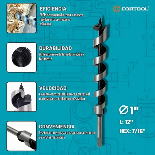 Vista 3 de 1 broca helicoidal de 12 pulgadas para madera, madera blanda y dura, plástico con vástago hexagonal de 7/16 pulgadas