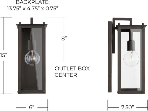 Vista 6 de Capital Lighting 934611OZ Hunt - Farol rectangular de pared para exteriores, cristal transparente, 1 luz de 100 vatios, 15 pulgadas de alto x 6
