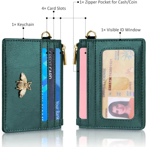 Vista 103 de SEAVILIA Tarjetero llavero cartera para mujer con ventana de identificación RFID monedero regalo abeja delgada minimalista pequeña cartera