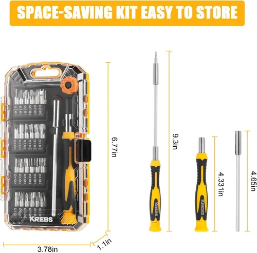 Vista 4 de KREBS - Juego de destornilladores de precisión 51 en 1 con puntas magnéticas Electronics Portable Storage Case Repair Tool Kit for Laptop