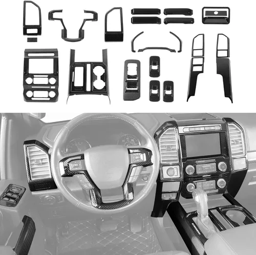 Vista 11 de Kit interior de consola central de fibra de carbono de 11 piezas para Ford F150 2015-2020, accesorios interiores