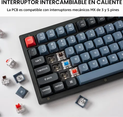 Vista 2 de Keychron V3 - Perilla de teclado mecánico personalizado con cable, TKL QMK/VIA macro programable con interruptor Keychron K Pro marrón