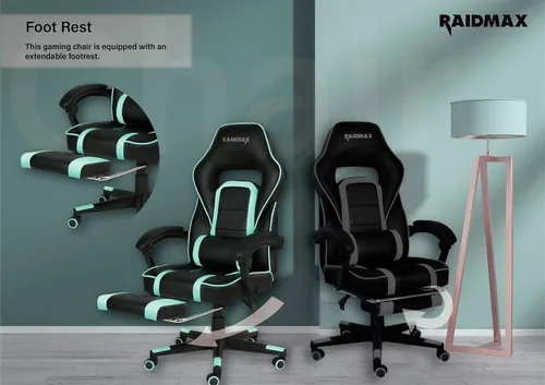 Vista 2 de Raidmax Advanced DK701 Series - Sillas para juegos de computadora, silla de juegos de tamaño XL con reposabrazos acolchado y reposapiés plegable