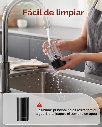 Vista 7 de TOMEEM Juego de molinillo eléctrico recargable de sal y pimienta de mayor Molinillo de pimienta automático de acero inoxidable de 3.7 fl oz con 5