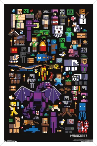Vista 8 de Trends International Minecraft - Póster de pared de Mobbery, 14.725 x 22.375 pulgadas, versión con marco de madera tipo granero