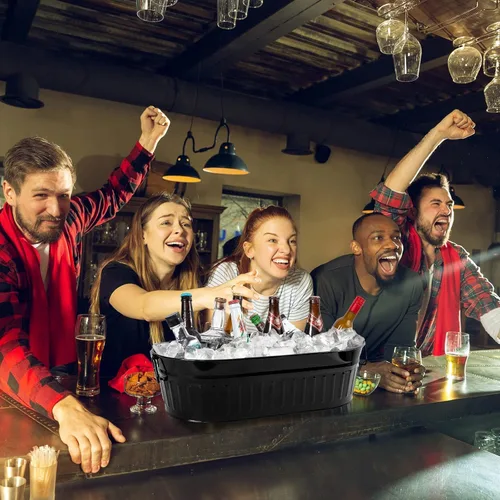 Vista 5 de Lallisa Cubo galvanizado para bebidas de 5.3 galones, cubo galvanizado de metal para hielo y bebidas con asas, para fiestas, casa de campo, piscina